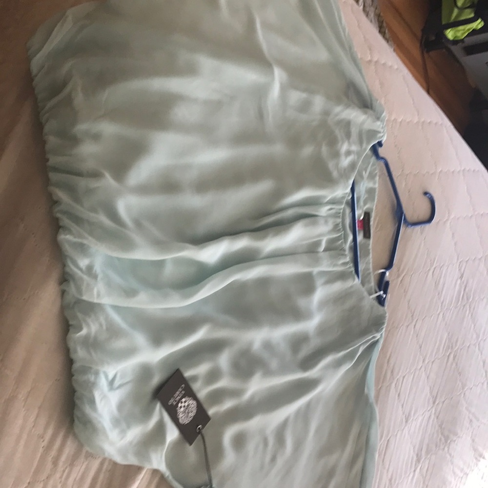 Sea foam color, Vince Camuto sheer flounce blouse